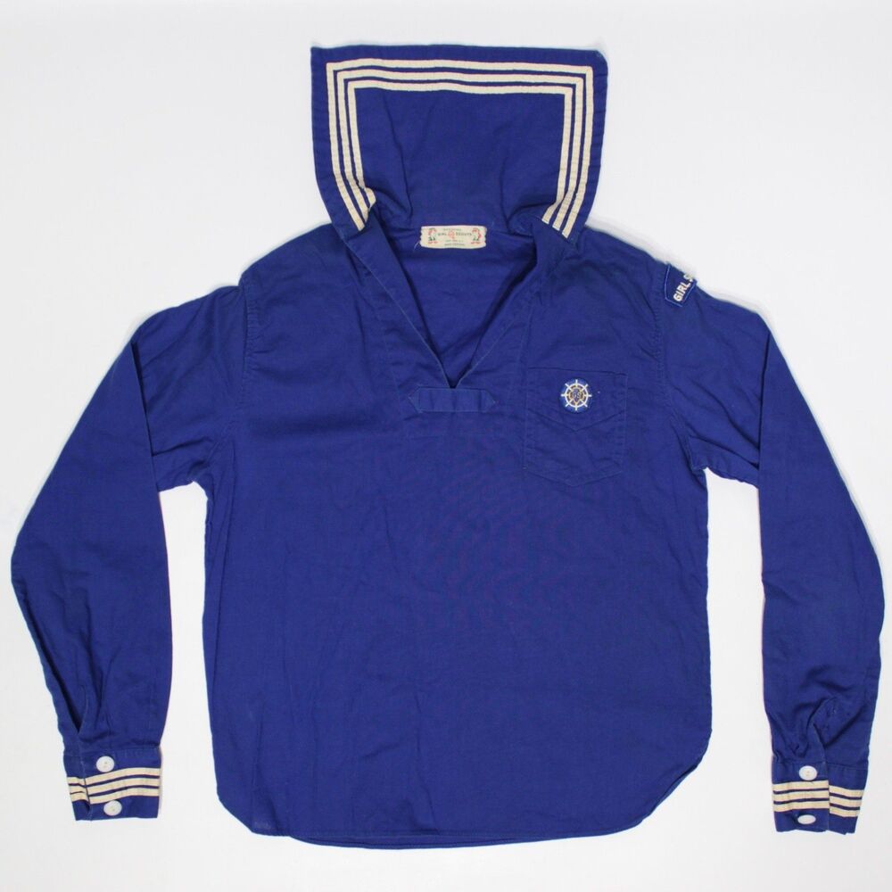 Vintage Girl Scouts Mariner Sailor Nautical Uniform Blouse Shirt Top (B2)